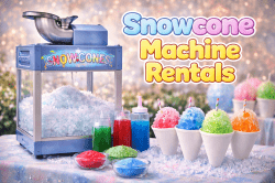 SNOW CONE MACHINE RENTAL includes 4 Free flavors and cups